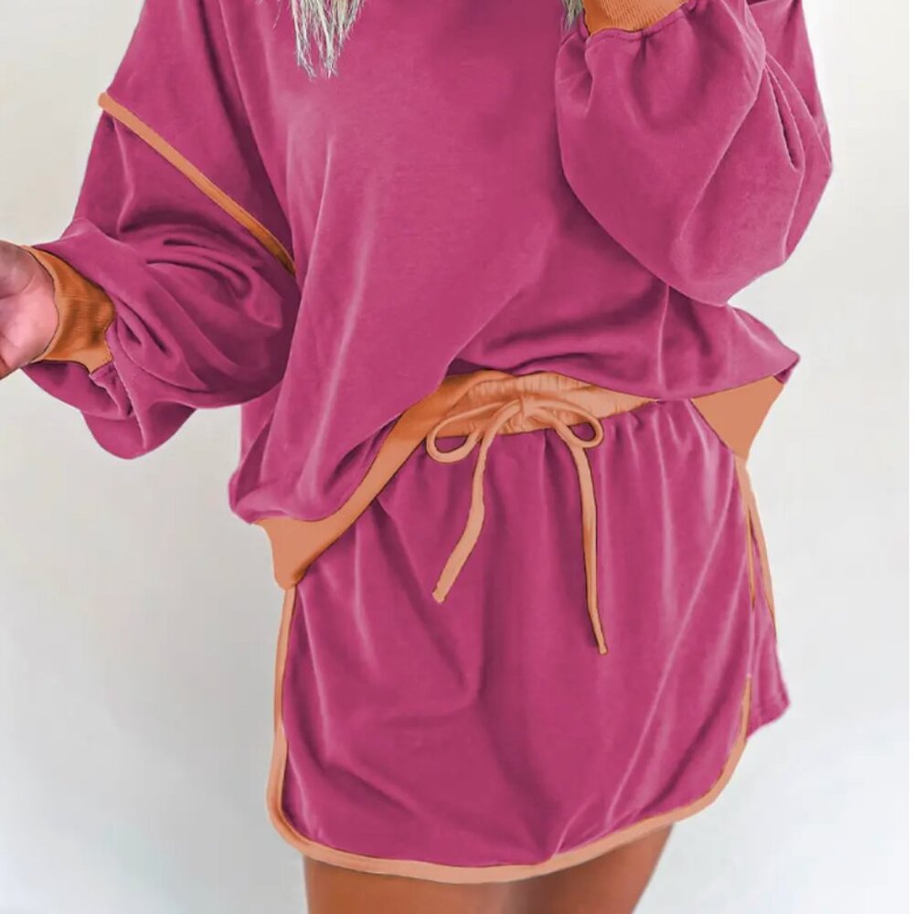 Two-peice Pink sweater shirt and skort set
